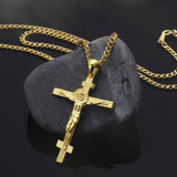10K Gold Jesus Cross Pendant With Cuban Necklace, 14K Gold Unisex Crucifix Necklace, Religious Jewelry For Men, Unique Gift For Father's Day