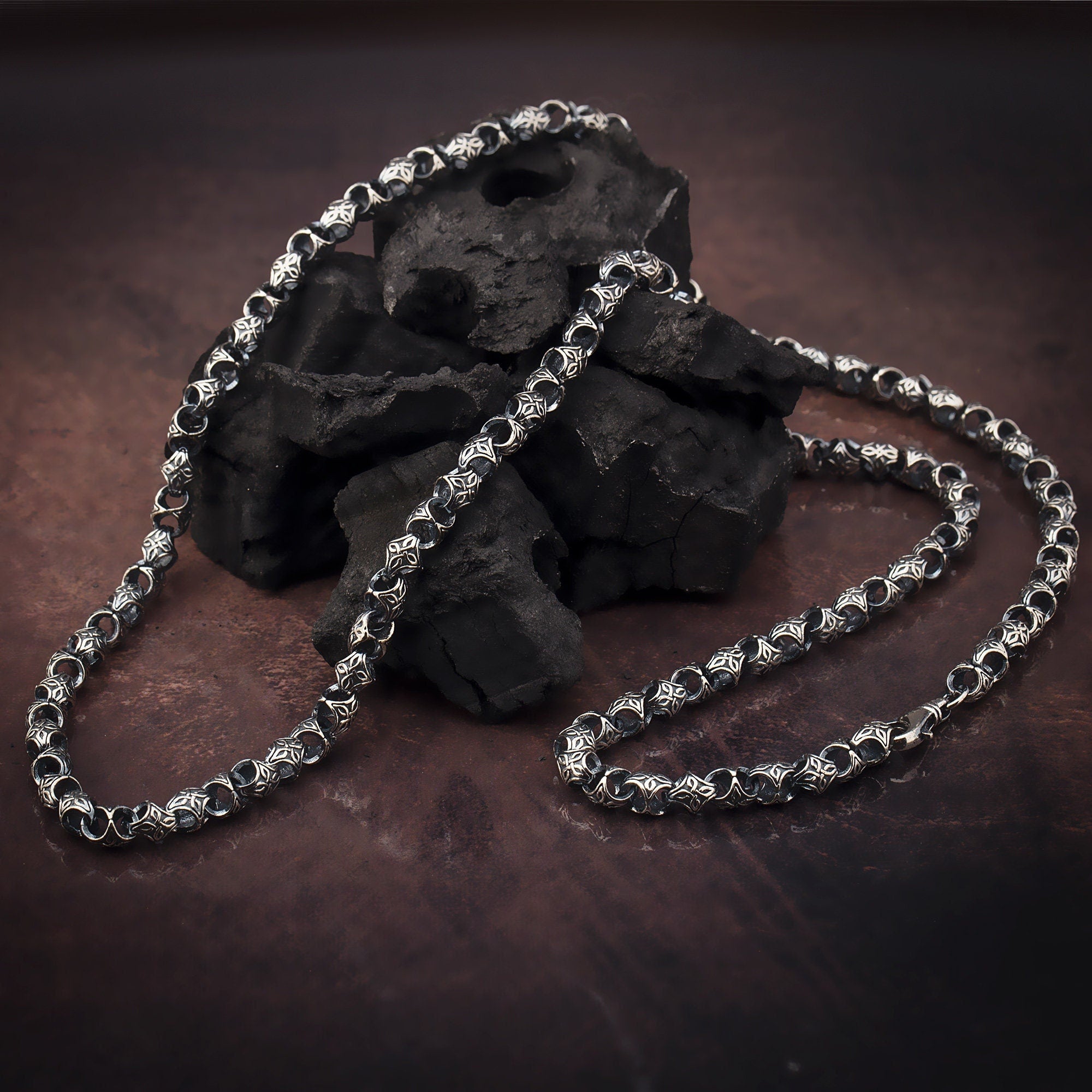 Oxidized Byzantine Chain Necklace, Sterling Silver Jewelry For Men, Unique Chain Necklace, Gifts For Father's, Unique Gift For Father's Day
