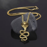 10K Gold Cobra Snake Pendant With Curb Cuban Chain, 14K Solid Gold Snake Necklaces, 18K Unisex Animal Jewelry, Unique Gift For Father's Day
