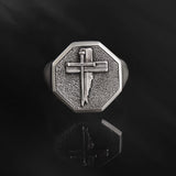 Sterling Silver Jesus Crucifix Rings, Religious Man Jewelry, Signet Christian Cross Rings, Unique Cross Bands, Unique Gift For Father's Day