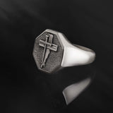 Sterling Silver Jesus Crucifix Rings, Religious Man Jewelry, Signet Christian Cross Rings, Unique Cross Bands, Unique Gift For Father's Day