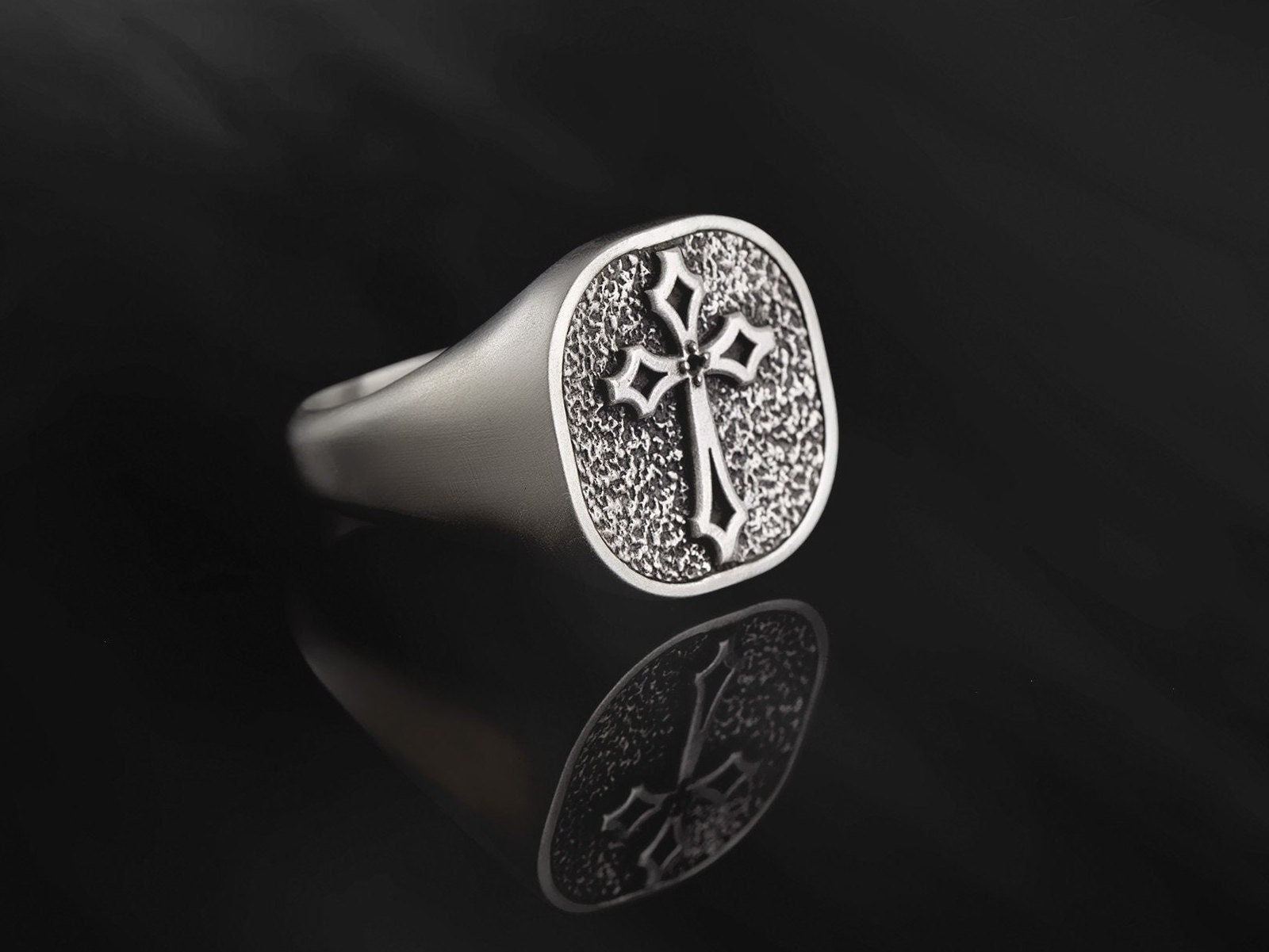 Oxidized Silver Cross Rings, Religious Men Jewelry, Jesus Crucifix Ring, 925K Silver Statement Crucifix Rings, Unique Gift For Father's Day