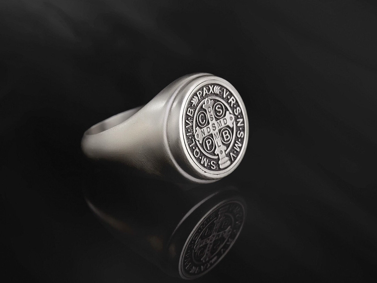 Saint Benedict Medal Cross Rings, Signet Man Rings, Men's Religious Jewelry, Sterling Silver St Benedict Ring, Unique Gift For Father's Day