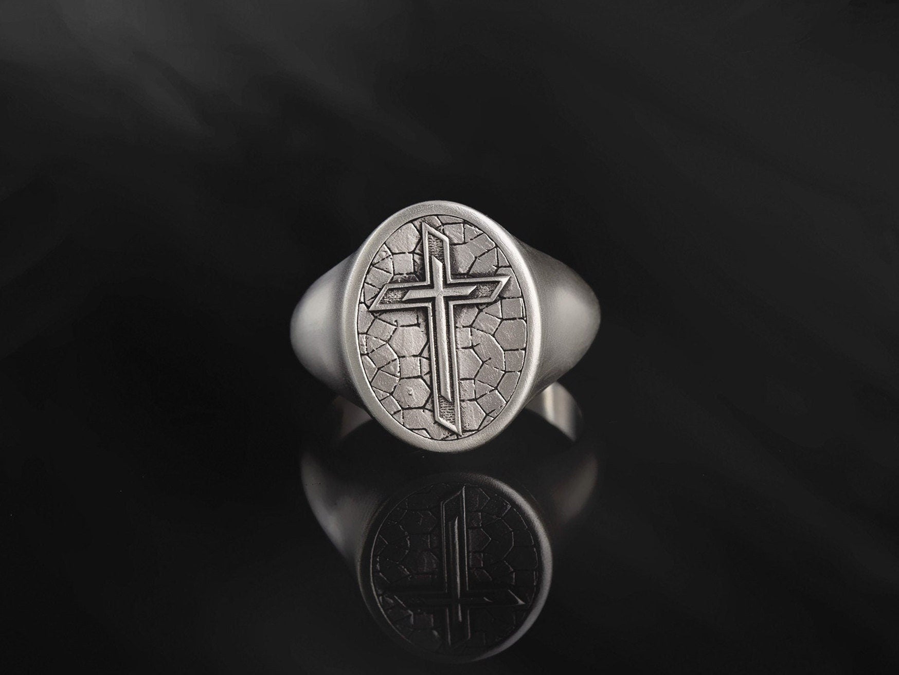 Sterling Silver Crucifix Statement Rings, Religious Man Jewelry, Modern Cross Ring, Wedding Gift Ring For Men, Unique Gift For Father's Day