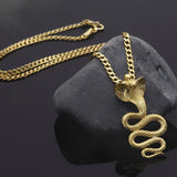 10K Gold Cobra Snake Pendant With Curb Cuban Chain, 14K Solid Gold Snake Necklaces, 18K Unisex Animal Jewelry, Unique Gift For Father's Day
