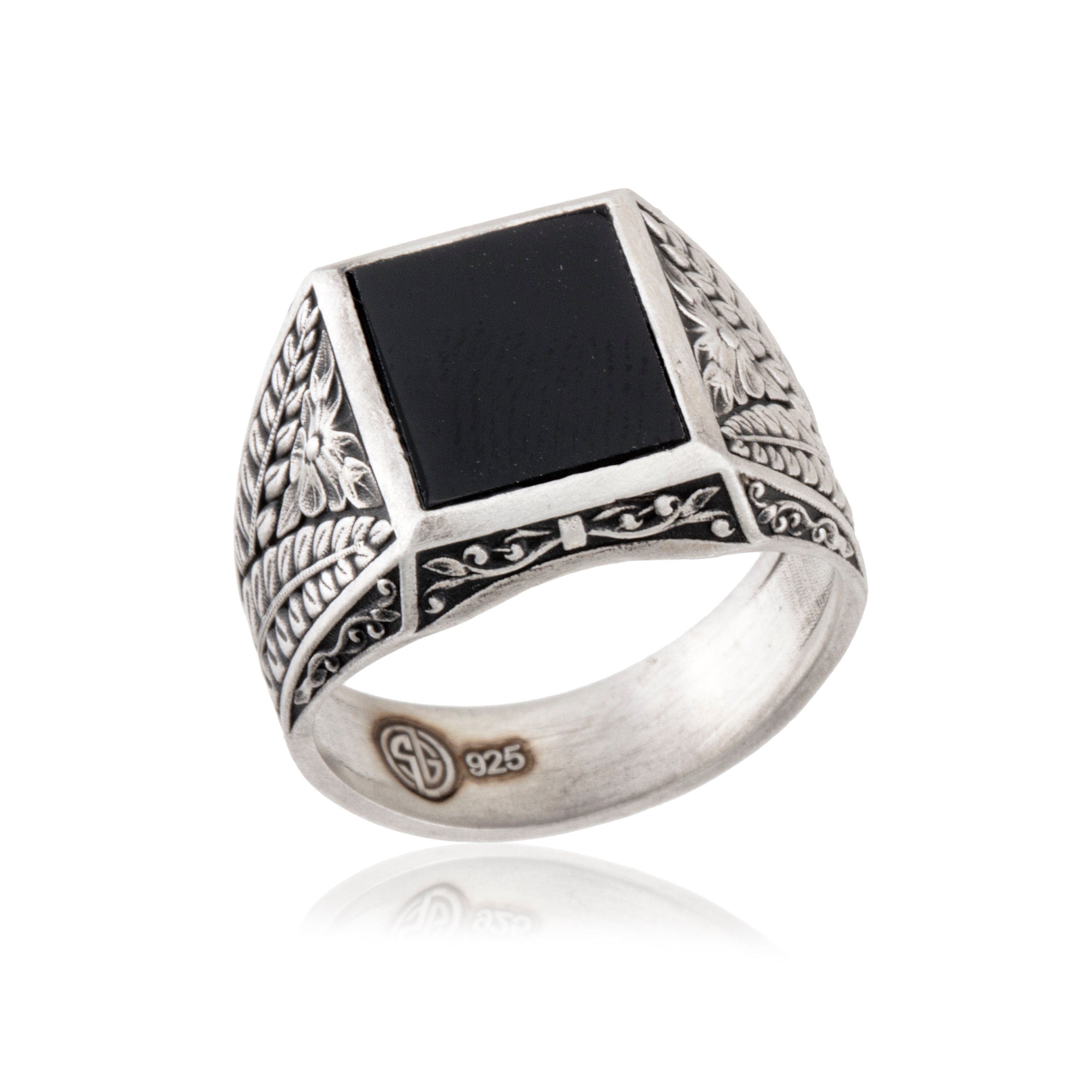 Rectangle Onyx Men Ring, Black Onyx Silver Ring, Wedding Engagement Men Rings, Gift For Men, Signet Man Rings, Unique Gift For Father's Day