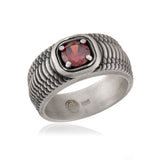 Round Gemstone Man Rings, Sterling Silver Signet Men Rings, Wedding Engagement Men Rings, Garnet Stone Rings, Unique Gift For Father's Day