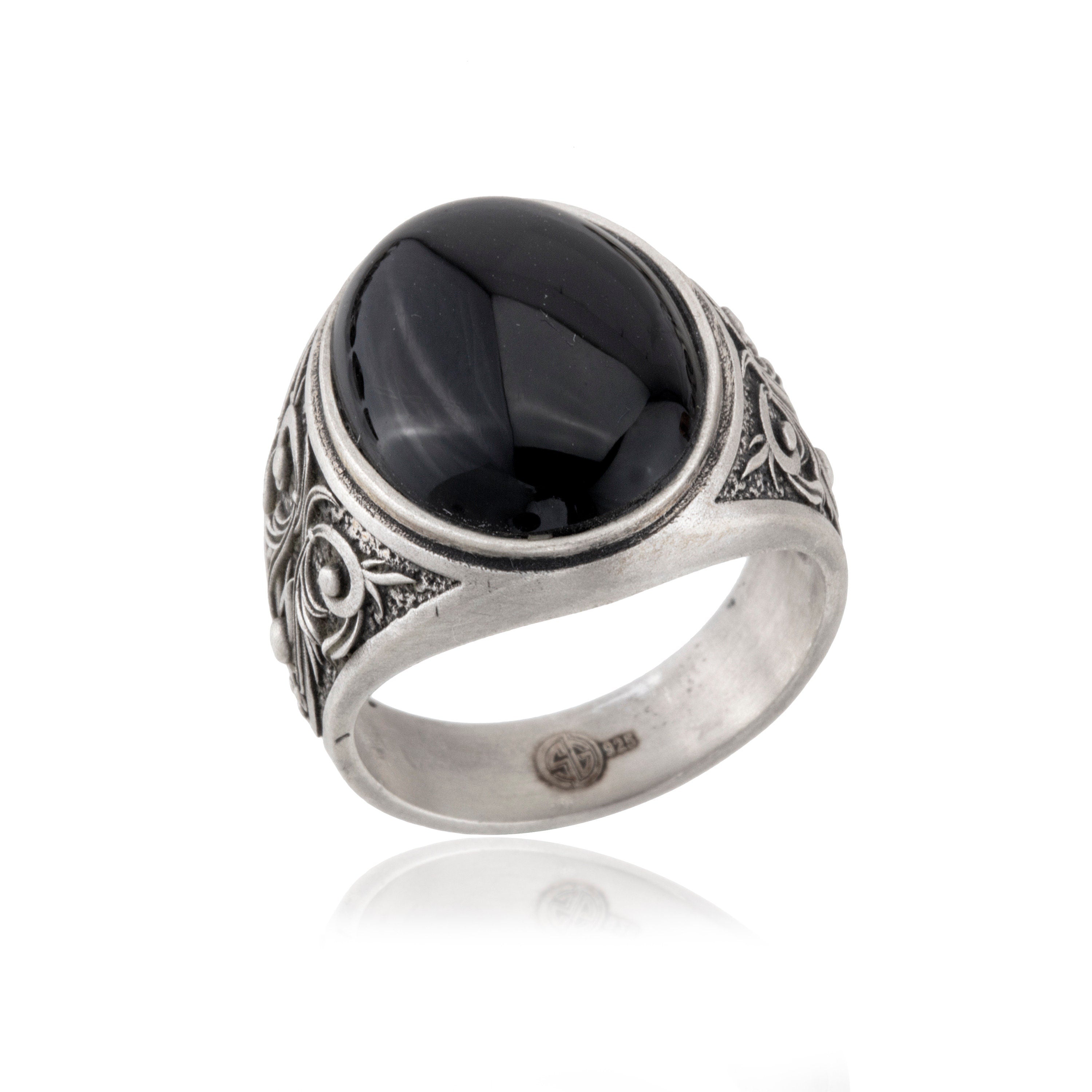 Oval Cushion Black Onyx Ring, Solid Silver Gemstone Man Ring, Men's Wedding Engagement Ring, Gift For Fathers, Unique Gift For Father's Day