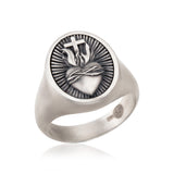 Silver Sacred Heart Man Ring, Crucifix Statement Rings, Men's Religious Jewelry, Birthday Gifts For Husbands, Unique Gift For Father's Day