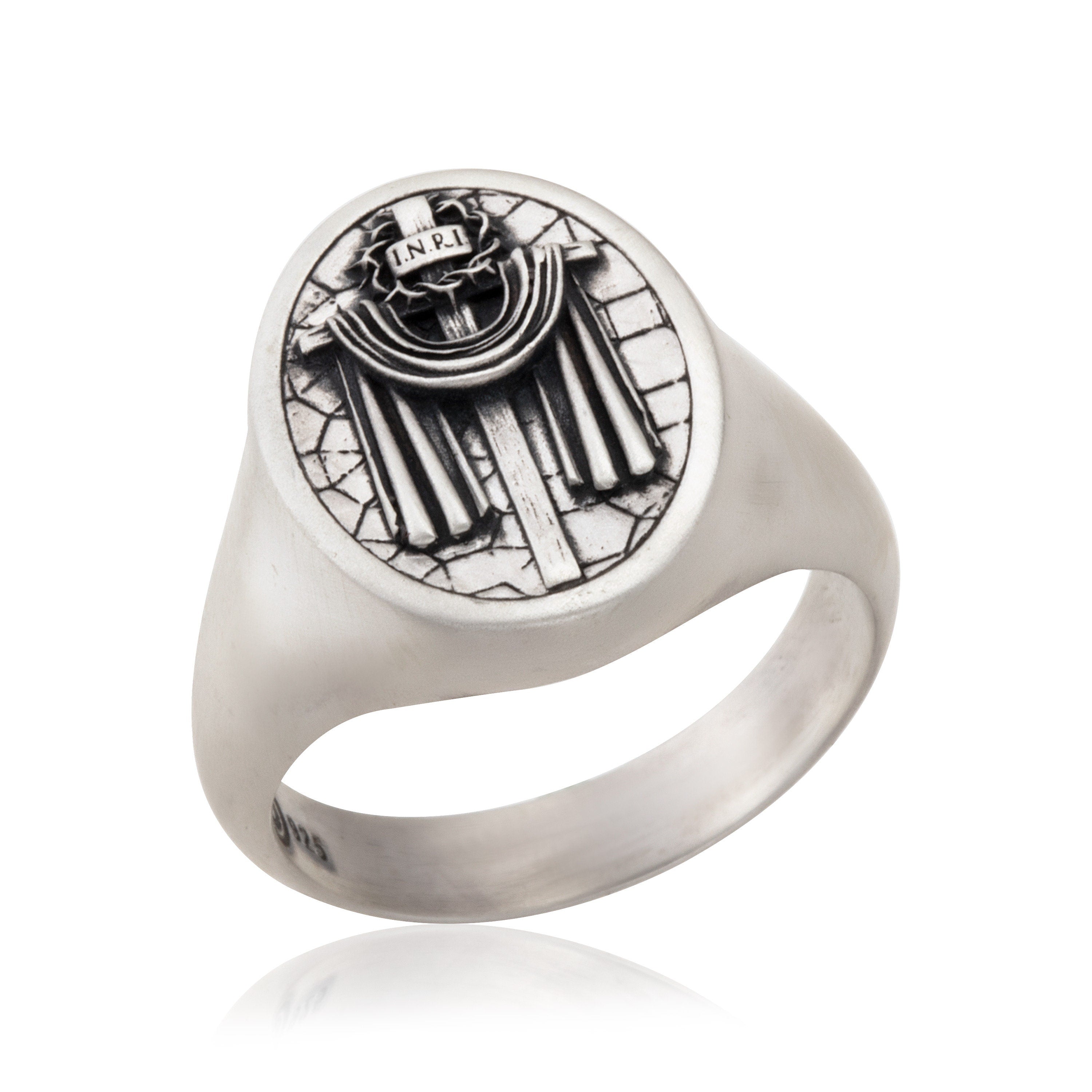 Solid Silver Cloaked Cross Ring, Religious Man Jewelry, Unique Crucifix Statement Ring, Wedding Bands For Men, Unique Gift For Father's Day