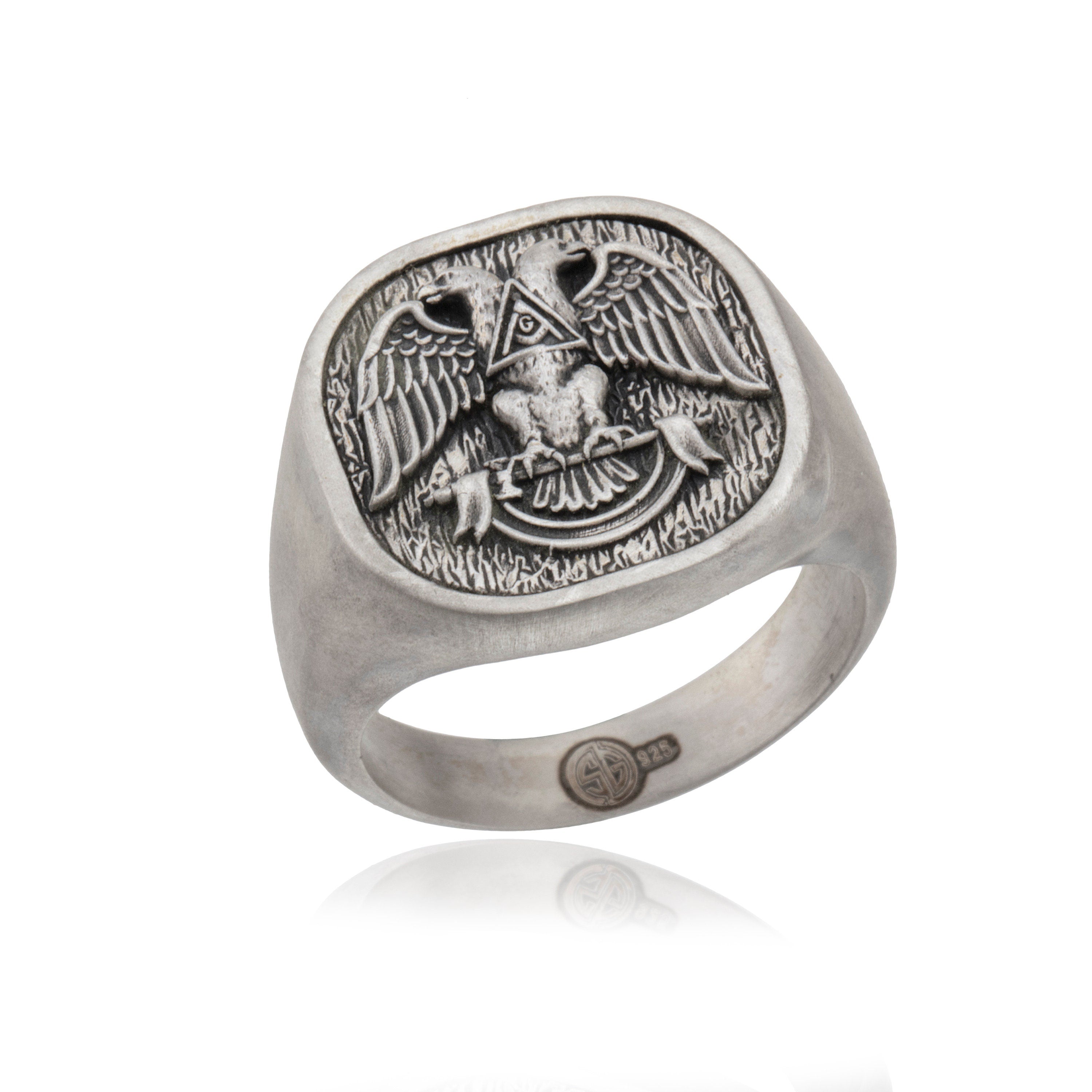 Silver Signet Masonic Rings, Freemason Statement Rings, Master Mason Rings, Double Headed Masonic Eagle Ring, Unique Gift For Father's Day