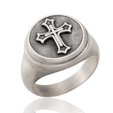Sterling Silver Cross Medal Ring, Crucifix Signet Man Rings, Religious Gift For Dad, Cross Statement Man Ring, Unique Gift For Father's Day