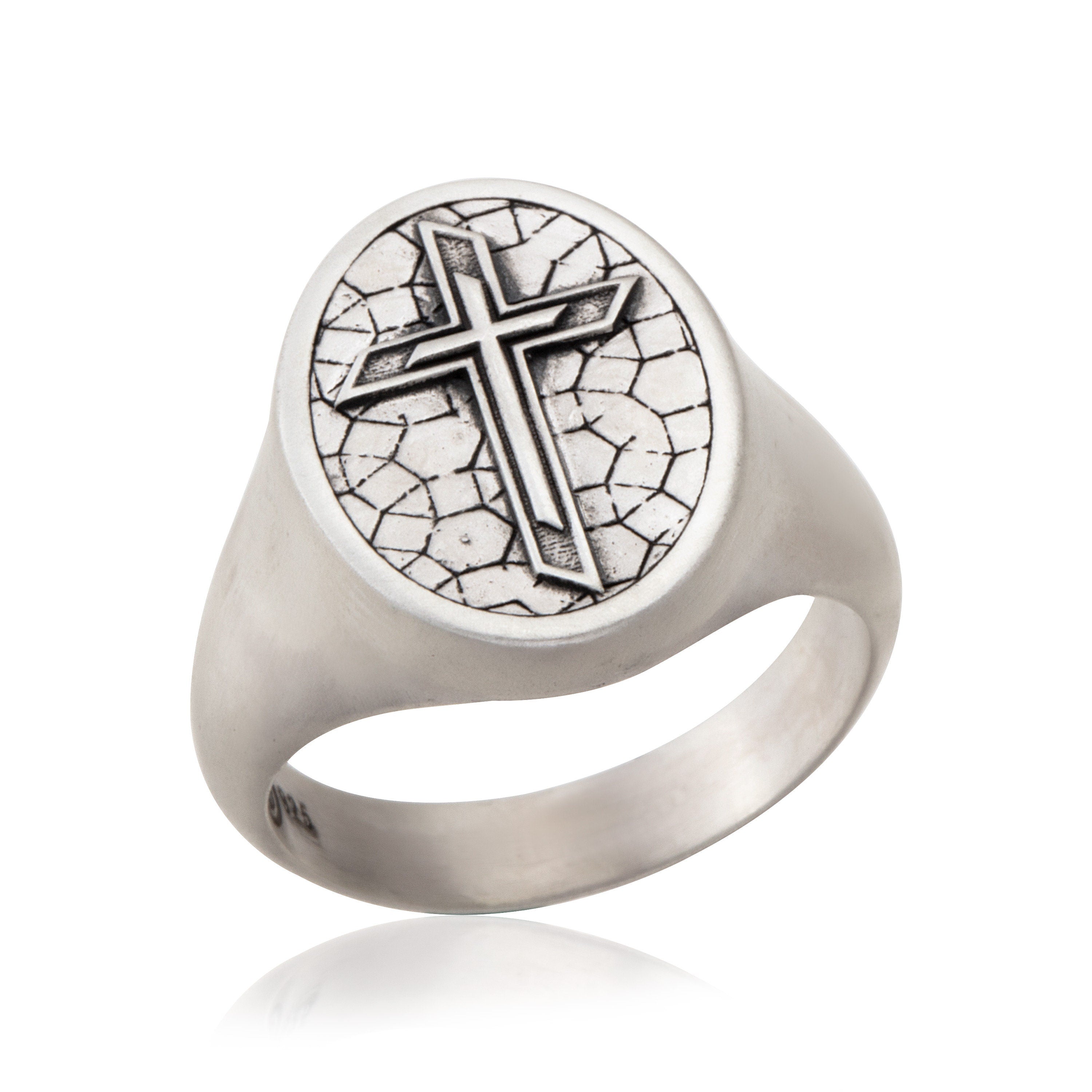Sterling Silver Crucifix Statement Rings, Religious Man Jewelry, Modern Cross Ring, Wedding Gift Ring For Men, Unique Gift For Father's Day