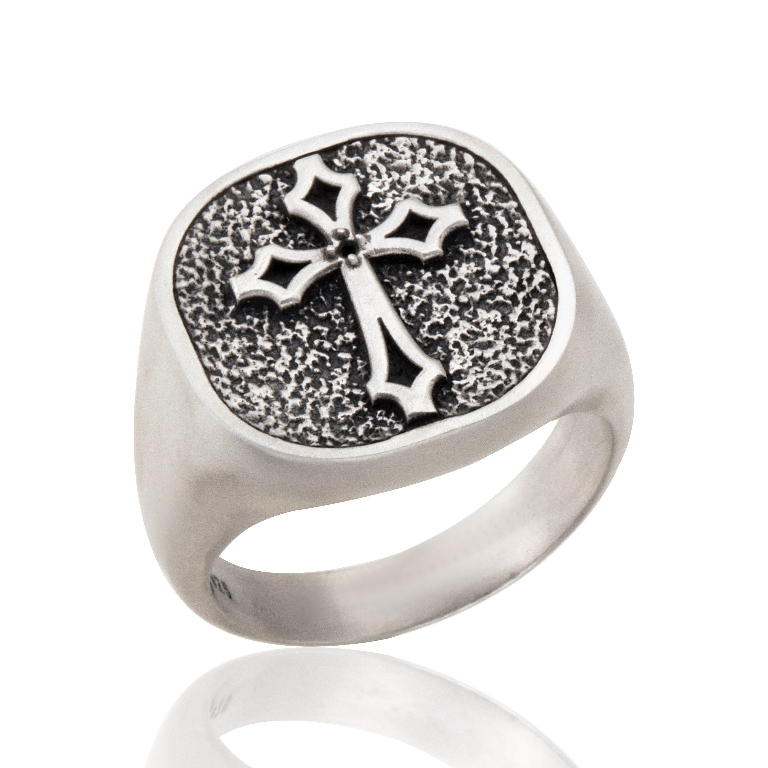 Oxidized Silver Cross Rings, Religious Men Jewelry, Jesus Crucifix Ring, 925K Silver Statement Crucifix Rings, Unique Gift For Father's Day