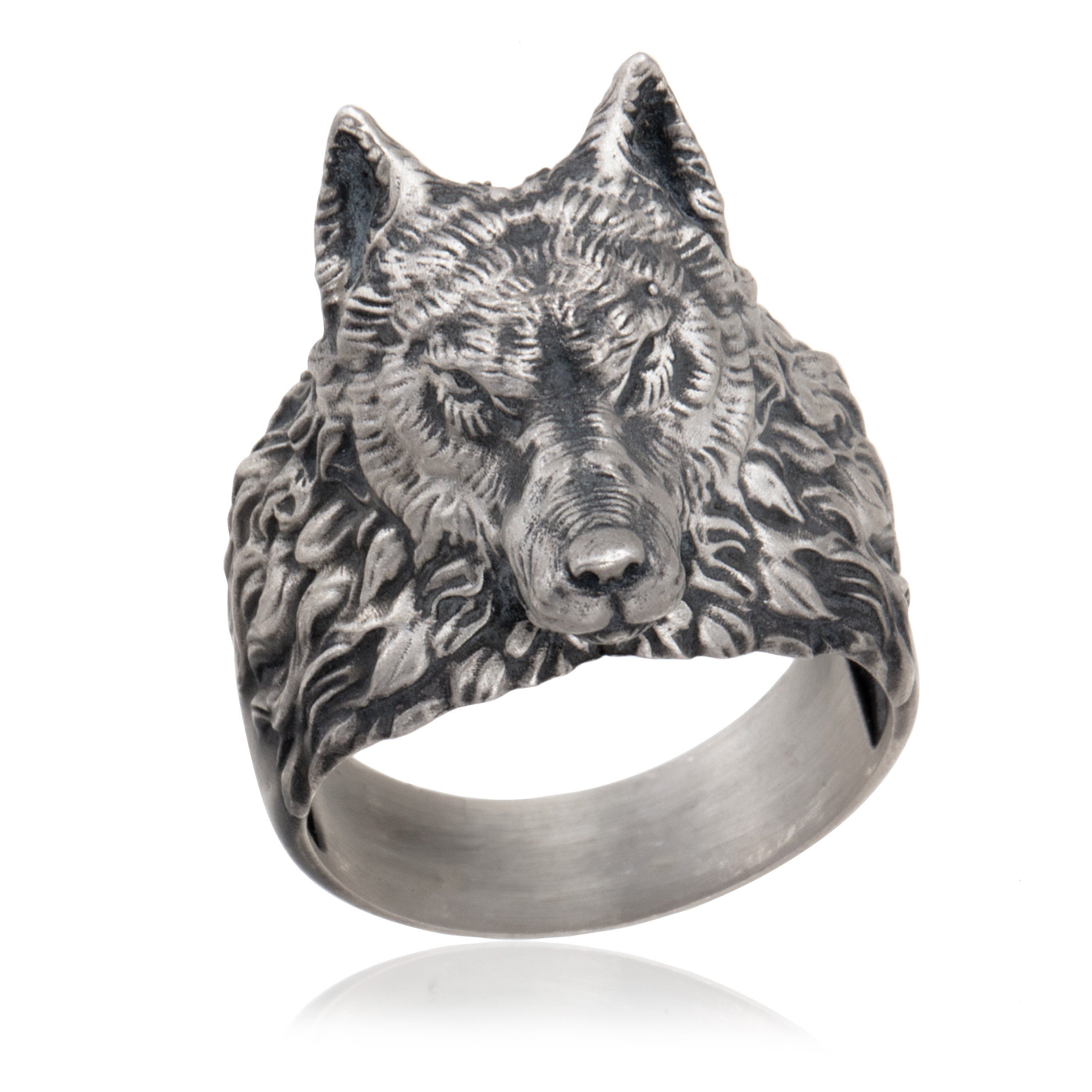 Solid Silver Wolf Rings, Men's Wolf Head Ring, Signet Animal Rings For Men, Alpha Wolf Ring, Gift For Fathers, Unique Gift For Father's Day