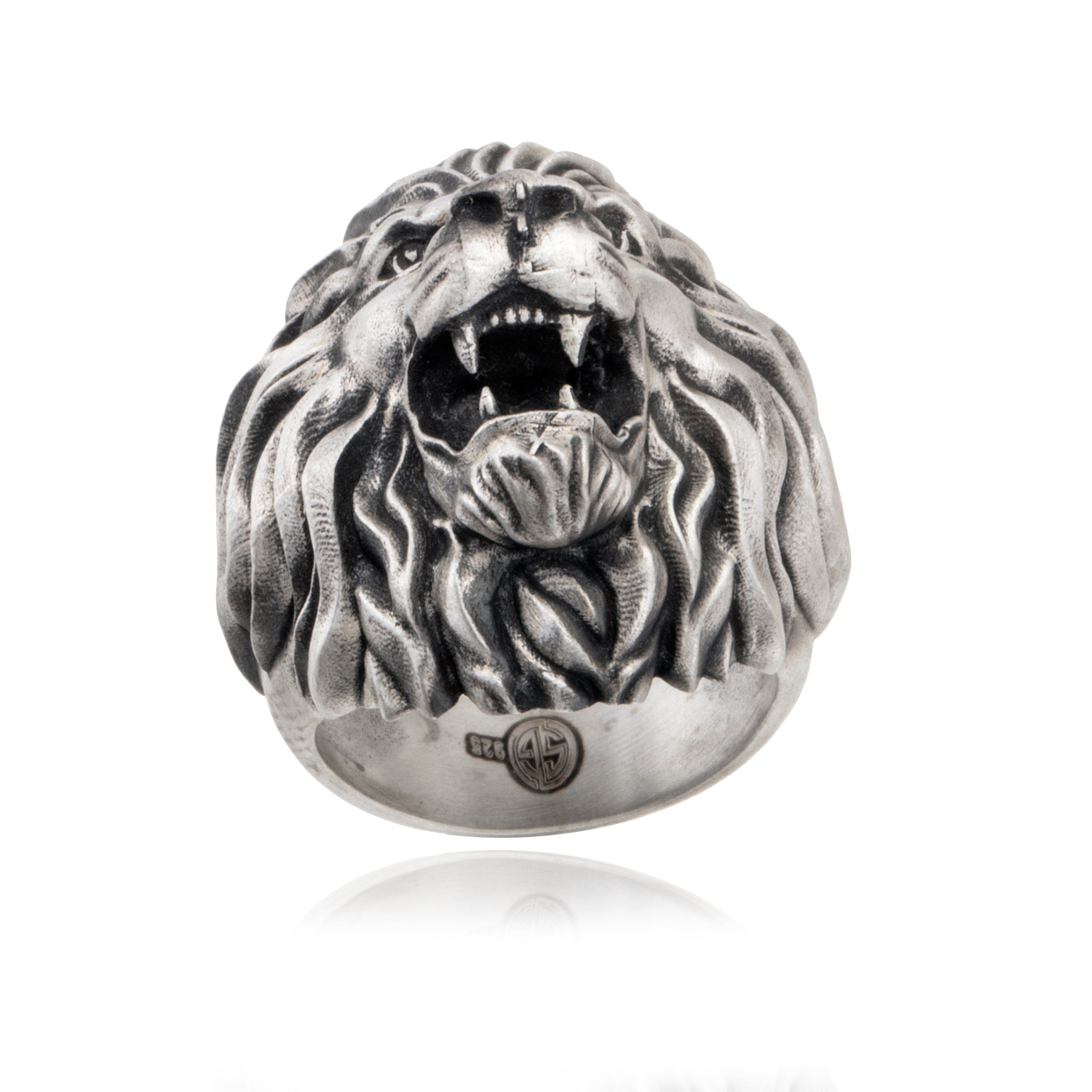 Sterling silver 9 us with red ruby eyes fully filled lion ring CUSTOM LINK