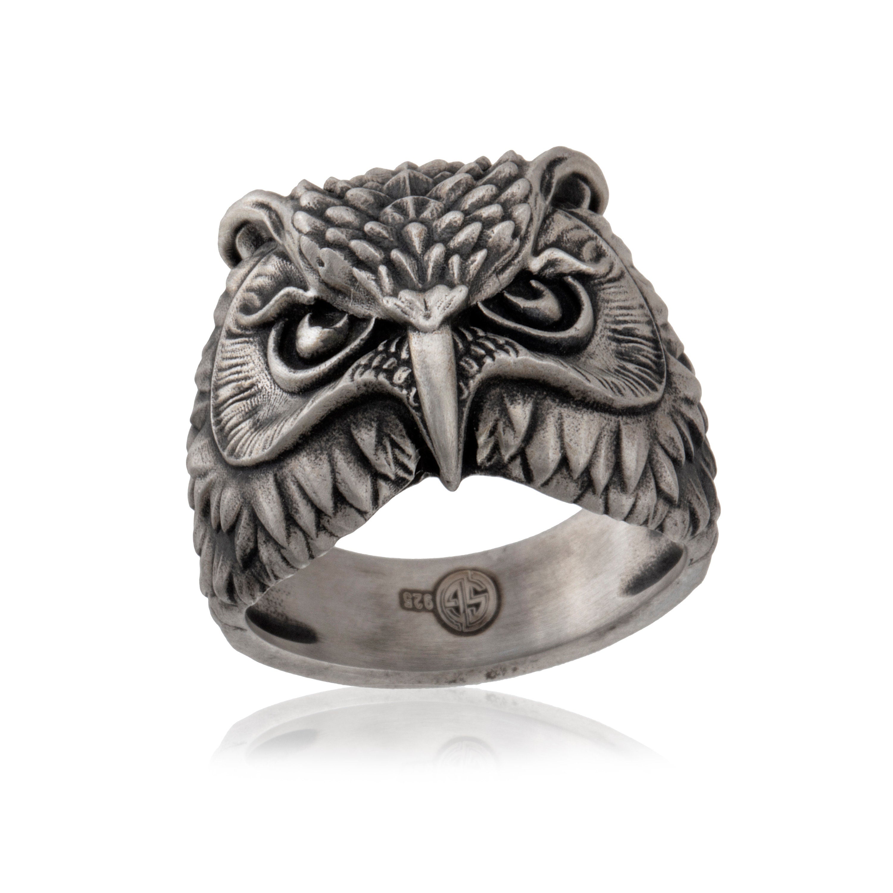 Silver Owl Rings, Handmade Owl Rings, Unisex Statement Rings, Oxidized Animal Signet Rings, Gift For Fathers, Unique Gift For Father's Day