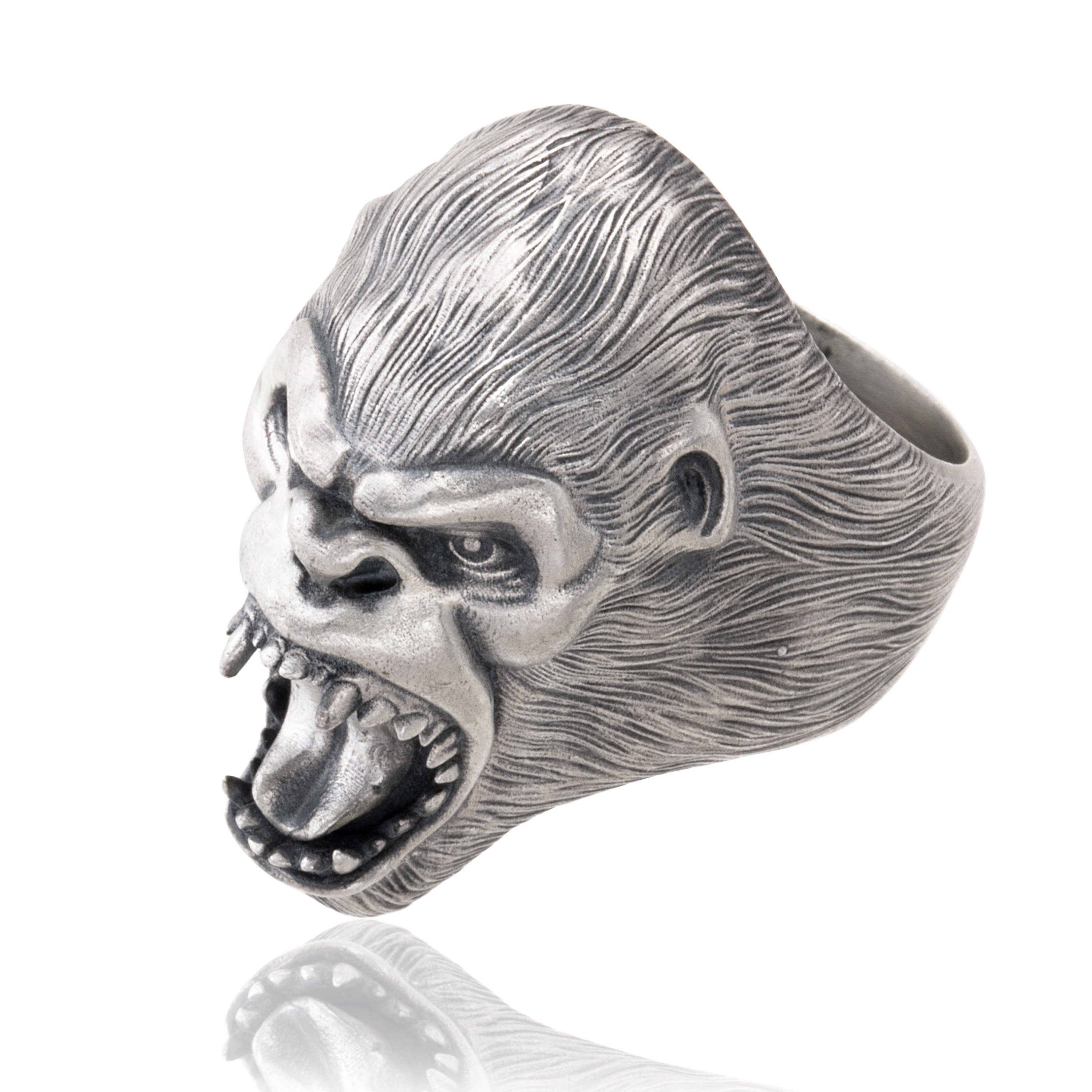 Solid Silver Gorilla Rings, Wild Gorilla Head Ring, King Kong Monkey Rings, Gifts For Men, Men's Signet Rings, Unique Gift For Father's Day