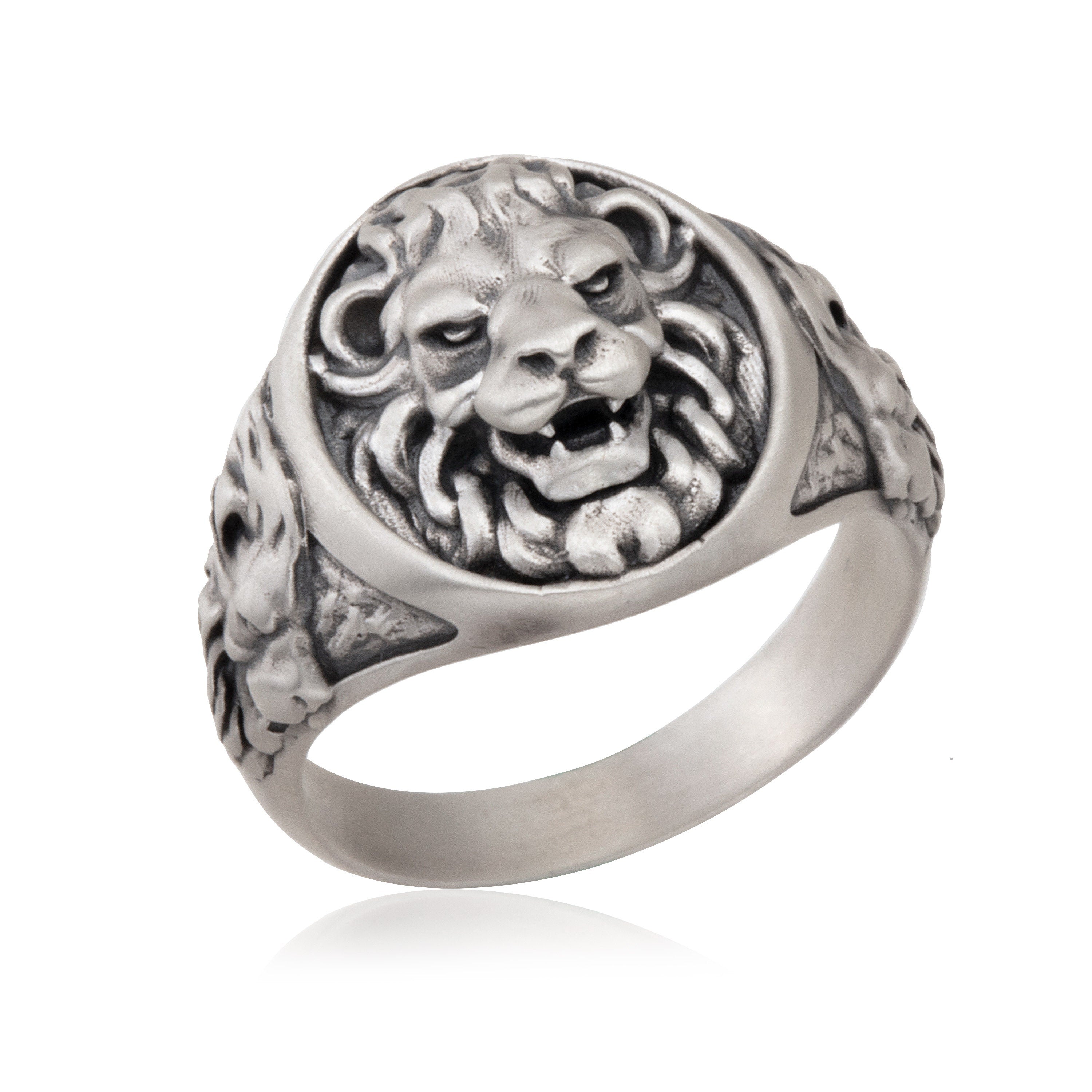 Silver Lion Signet Ring, Men's Signet Ring, Oxidized Lion Head Ring, Silver Gift For Men, Statement Lion Ring, Unique Gift For Father's Day