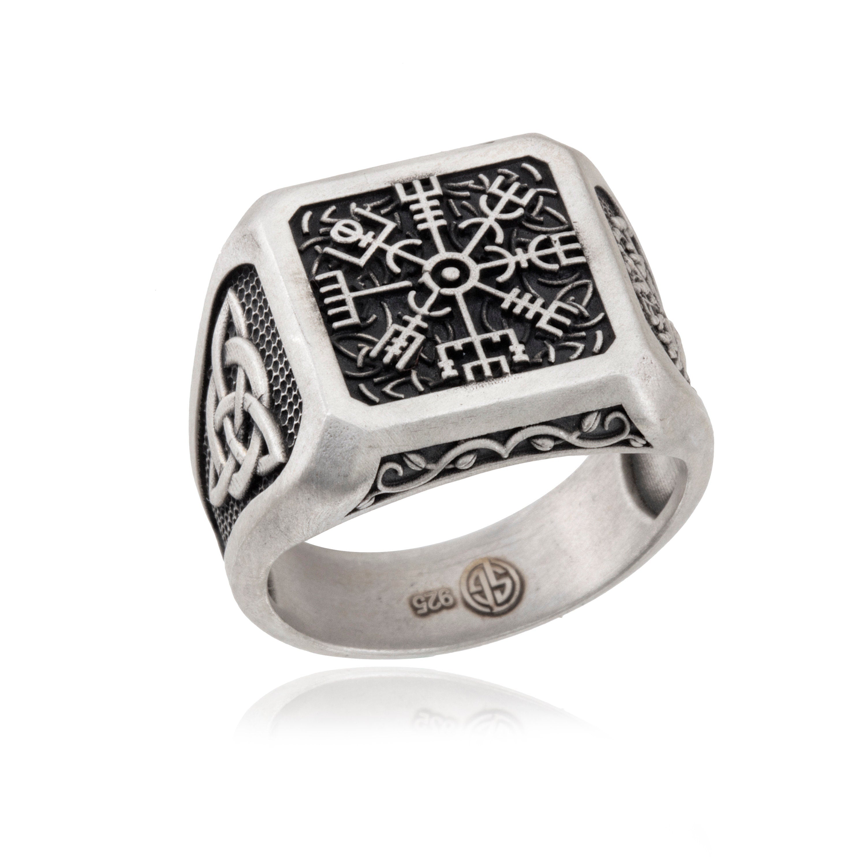 Men's Silver Compass Rings, Viking Compass Ring, Vegvisir Ring With Nordic Symbols, Life Of Tree Ring For Man, Unique Gift For Father's Day