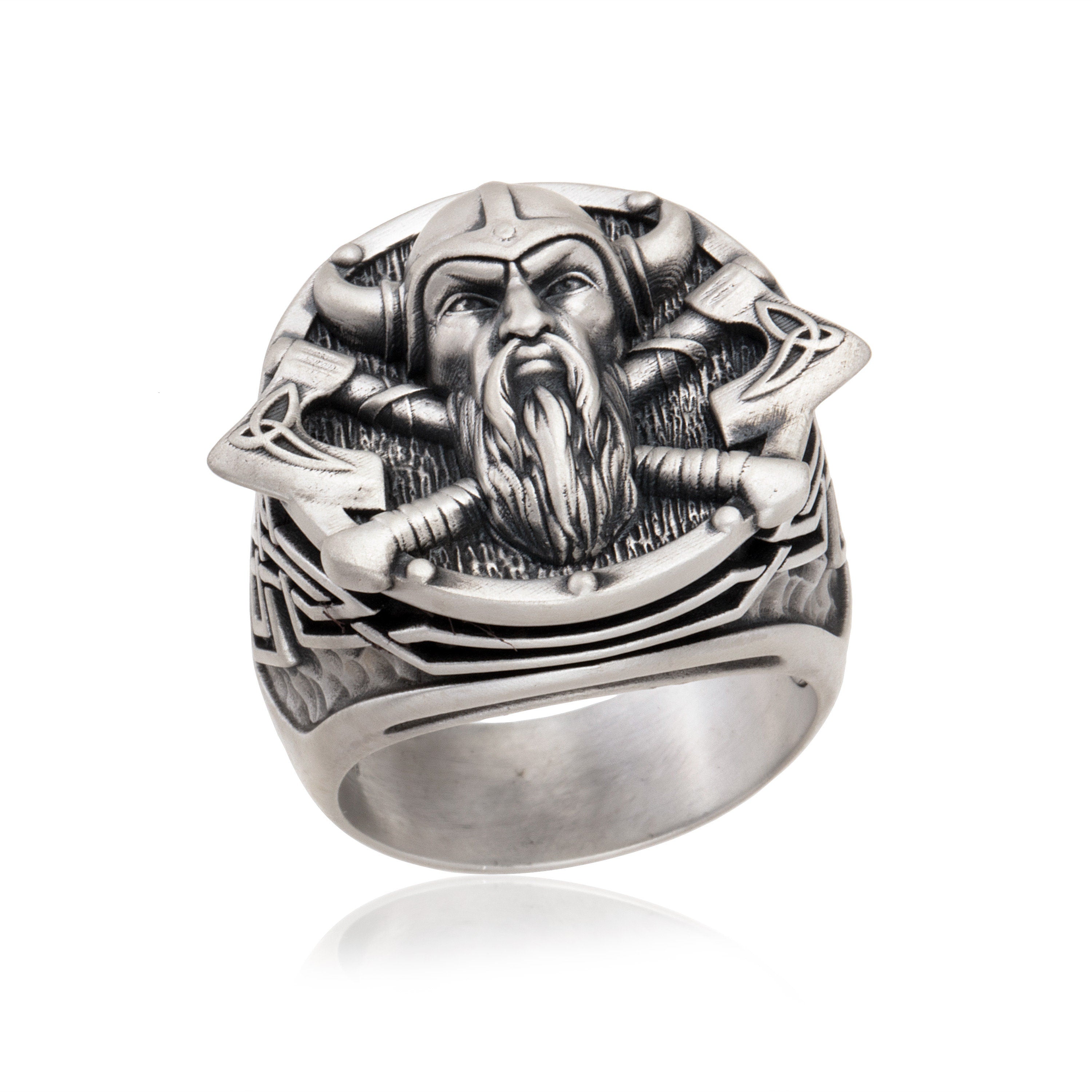 Solid Silver Viking God Odin Ring, Nordic Warrior Jewelry, Gift For Boyfriend, Scandinavian Warrior Men Rings, Unique Gift For Father's Day