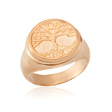 18K Gold Tree of Life Ring, 14K Gold Family Tree Statement Rings for Men, Scandinavian Yggdrasill Signet Ring, Unique Gift For Father's Day
