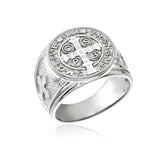 14K Gold St Benedict Medal Cross Ring, Religious Catholic Ring For Men, Solid Gold Saint Benedict Signet Ring, Unique Gifts For Father's Day