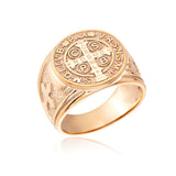 14K Gold St Benedict Medal Cross Ring, Religious Catholic Ring For Men, Solid Gold Saint Benedict Signet Ring, Unique Gifts For Father's Day