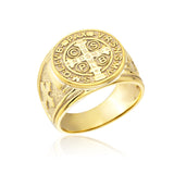 14K Gold St Benedict Medal Cross Ring, Religious Catholic Ring For Men, Solid Gold Saint Benedict Signet Ring, Unique Gifts For Father's Day
