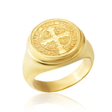 Solid Gold St Benedict Medal Ring, Religious Men's Jewelry, 14K Gold Saint Benedict Rings, Catholic Man Gifts, Unique Gift For Father's Day