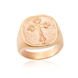 14K Gold Crucifix Men's Ring, 10K Solid Gold Savior Cross Ring, Man Cross Signet Rings, Religious Man Jewelry, Unique Gift For Father's Day