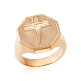 14K Solid Gold Crucifix Ring, 10K Cross Statement Man Ring, Religious Signet Rings For Men, Unique Cross Ring, Unique Gift For Father's Day