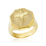 14K Solid Gold Crucifix Ring, 10K Cross Statement Man Ring, Religious Signet Rings For Men, Unique Cross Ring, Unique Gift For Father's Day