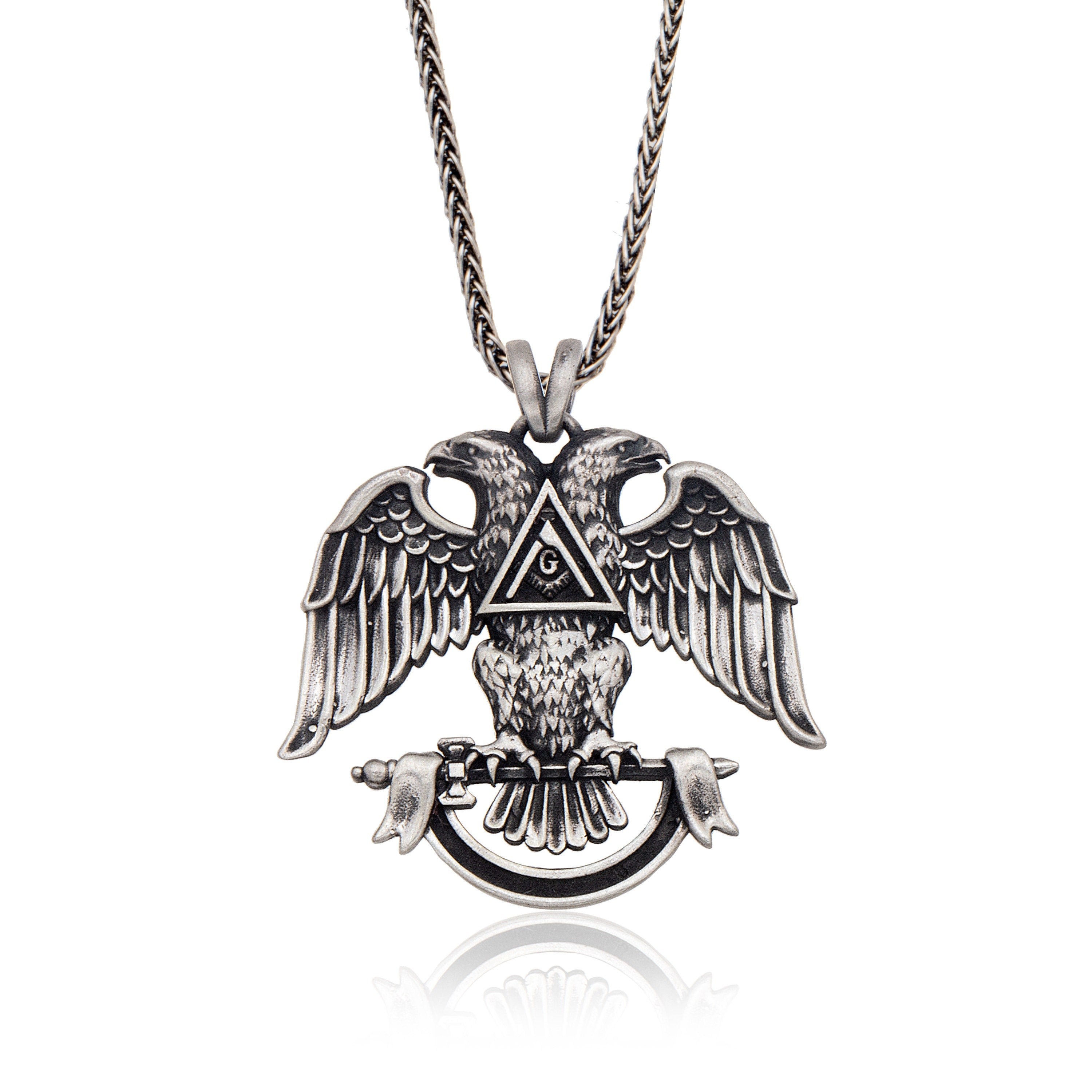 Silver Masonic Pendant, Masonic Jewelry, Freemason Necklace, Gift For Mason Mens, Double Headed Eagle Pendant, Unique Gift For Father's Day
