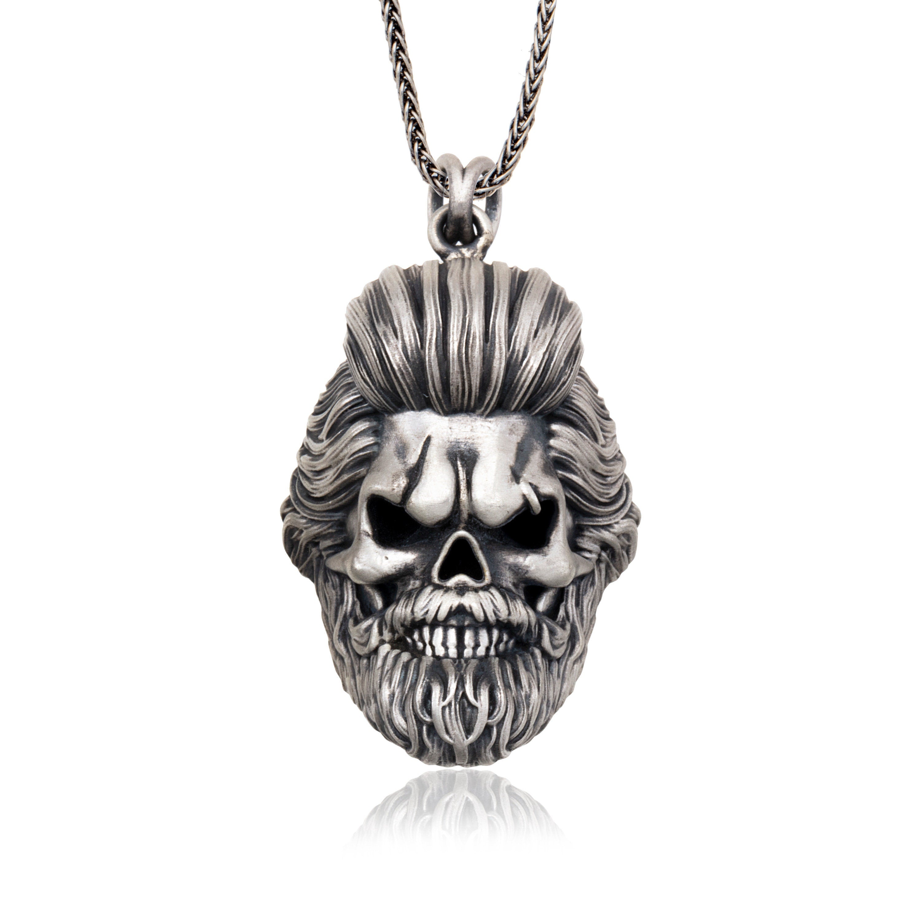 Solid Silver Skull Necklace, Skull Pendant, Bikers Jewelry, Gift For Father's, Handmade Gothic Skull Necklace, Meaningful Father's Day Gifts