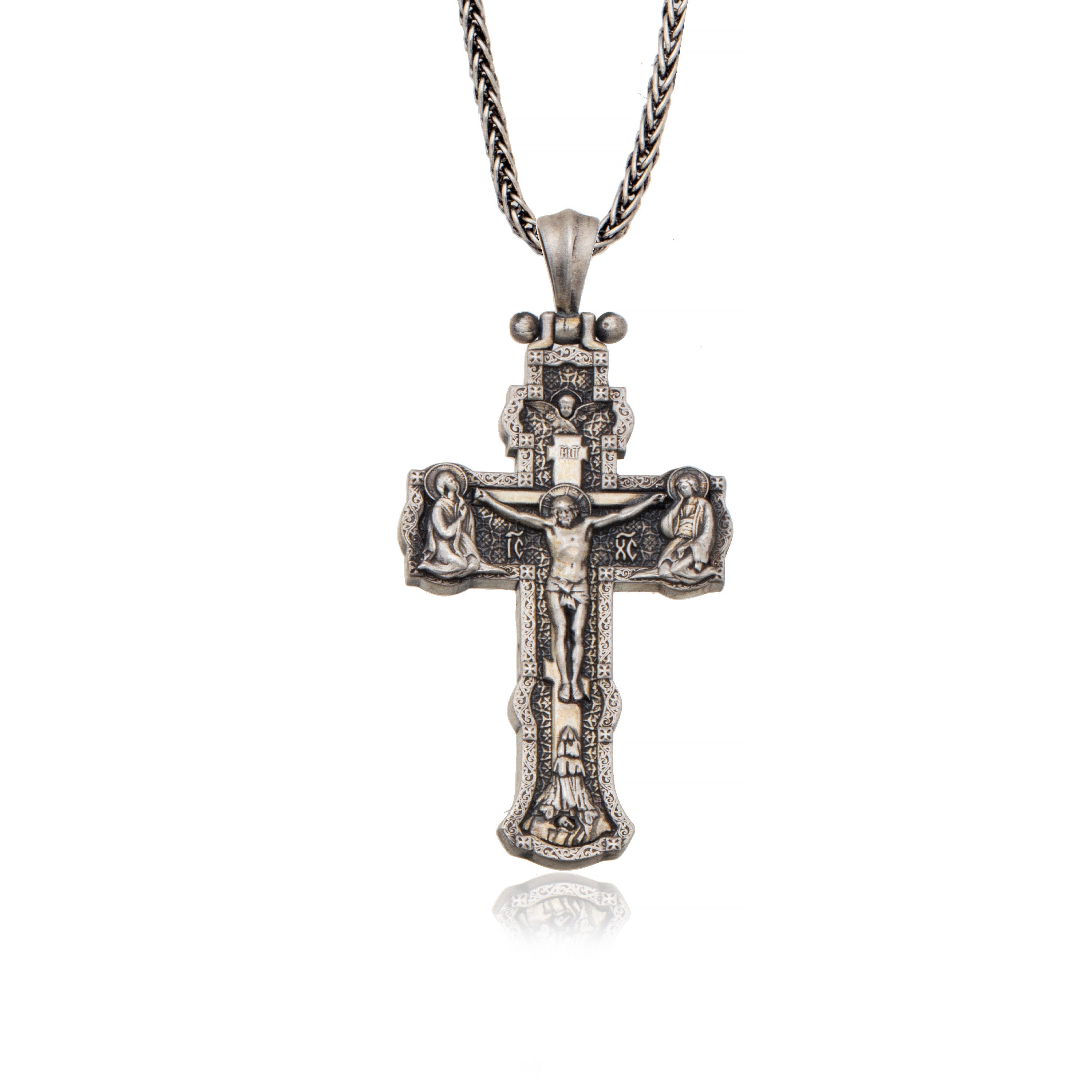 Silver Cross Necklace For Men, Jesus Christ Crucifix Necklace, Catholic Cross For Women, Gift For Catholic Men, Unique Gift For Father's Day
