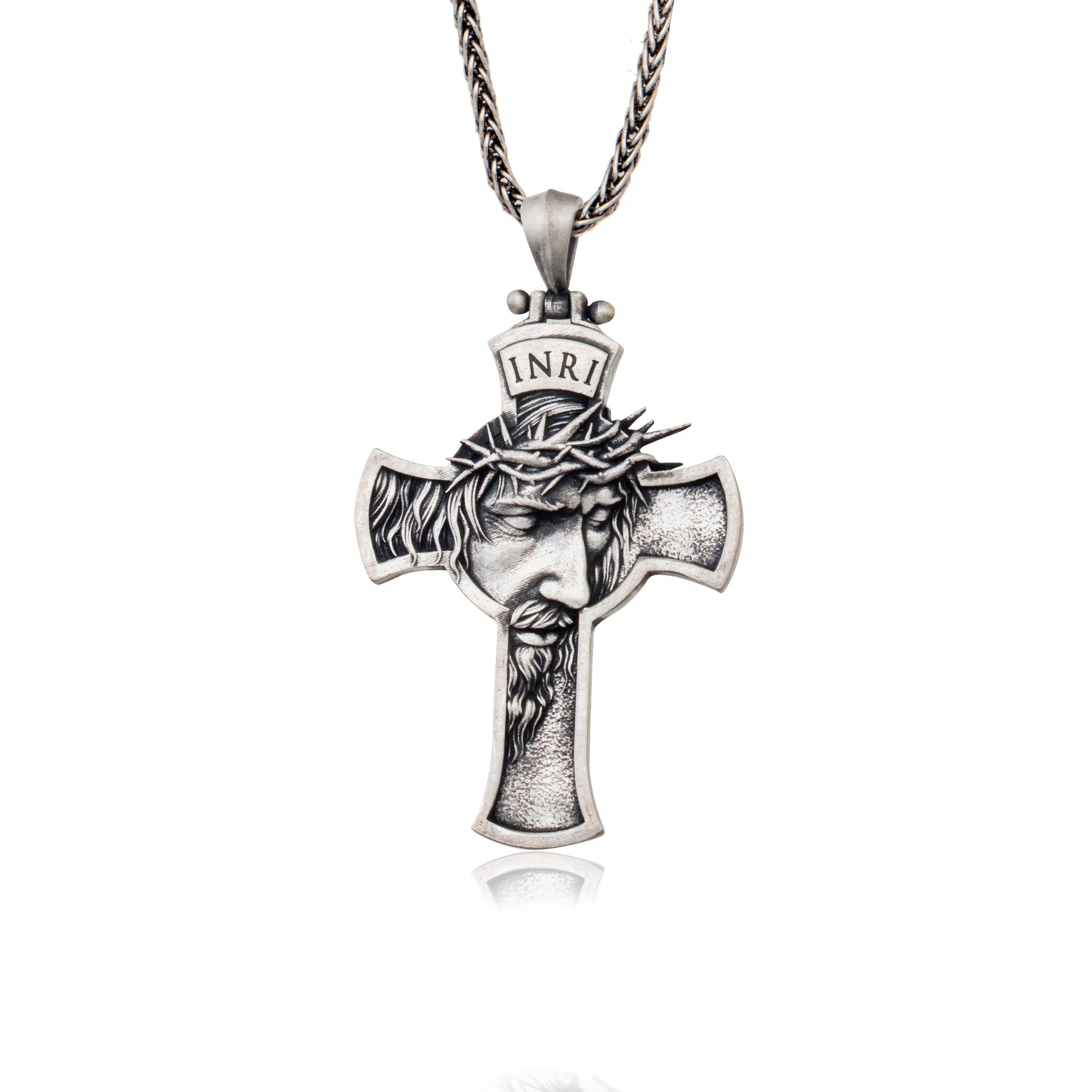 Sterling Silver Cross Necklace For Men, Jesus Crucifix Pendant, Birthday Gift For Boyfriend, Religious Jewelry, Unique Gift For Father's Day
