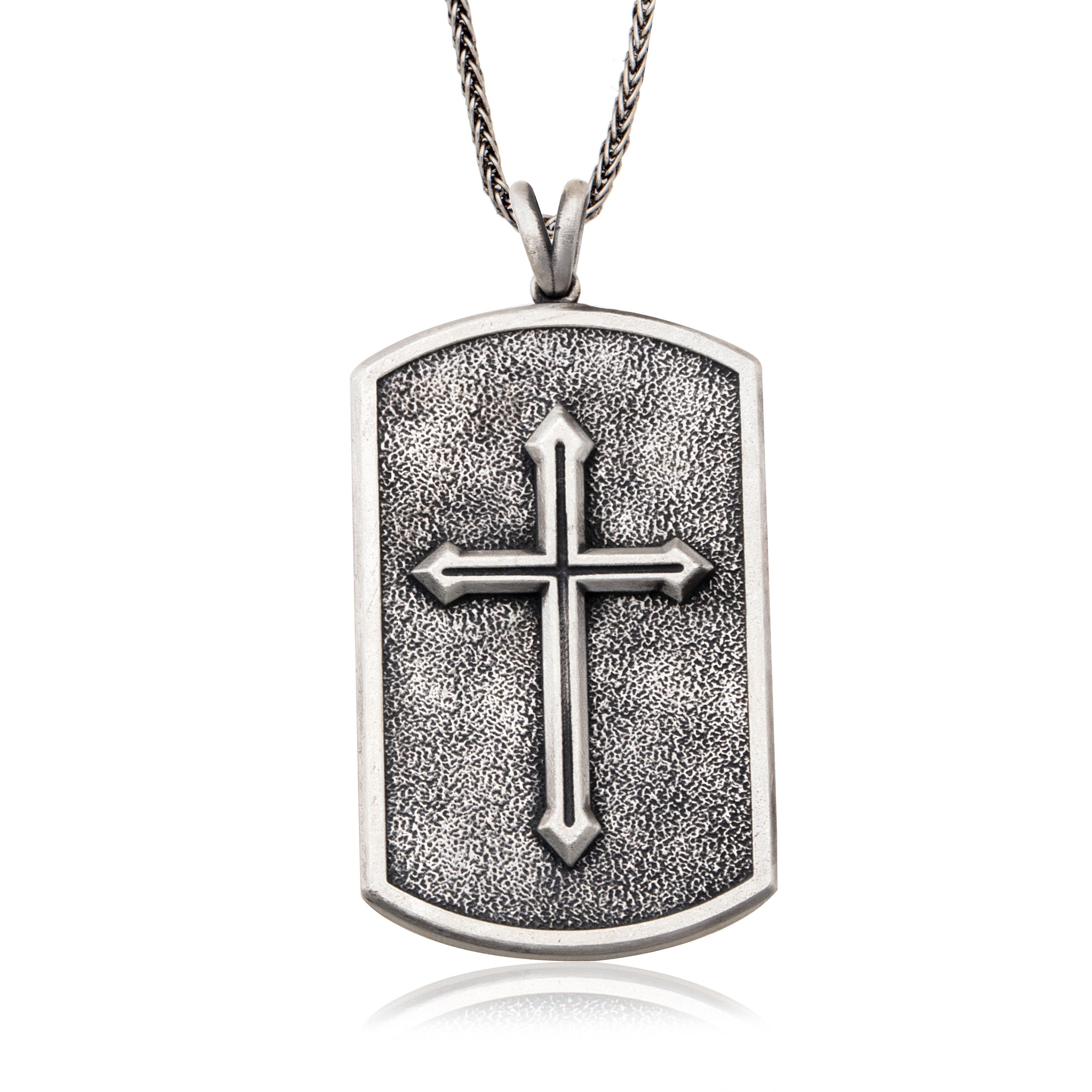 Sterling Silver Crucifix Necklace, Cross Pendants, Gift For Soldiers, Gift For Dad, Military Dog Tag Necklace, Unique Gift For Father's Day