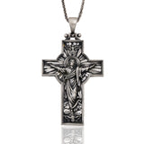 Sterling Silver Jesus Cross Necklace for Men - Risen Jesus Pendant