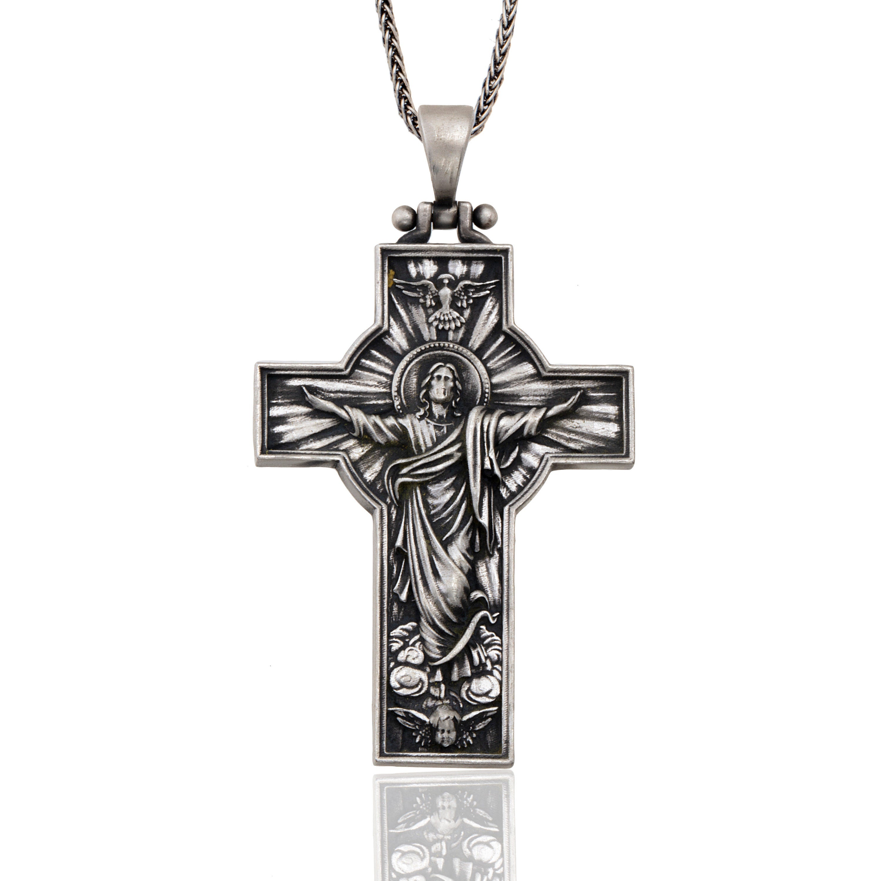 Silver Cross Necklace For Men, Jesus Christ Crucifix Pendant For Women, Unisex Religious Jewelry, Gift For Men, Unique Gift For Father's Day