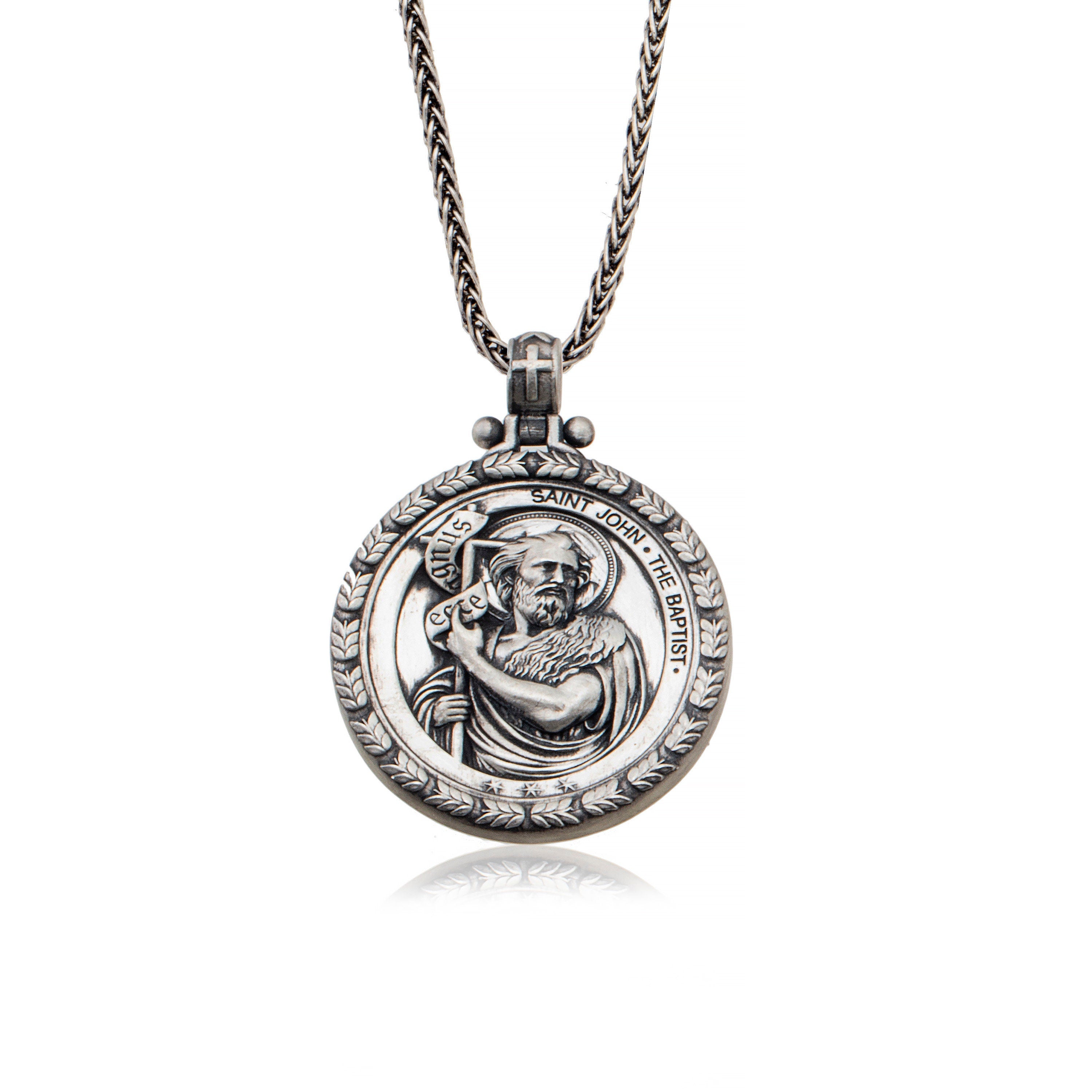 Saint John the Baptist Silver Necklaces, Saint John Pendants, Religious Man Medallion, Christian Men Jewelry, Unique Gift For Father's Day