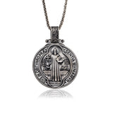 Silver Saint Benedict Necklace, St Benedict Cross Pendants, Catholic Religious Men Jewelry, Protection Pendant, Unique Gift For Father's Day