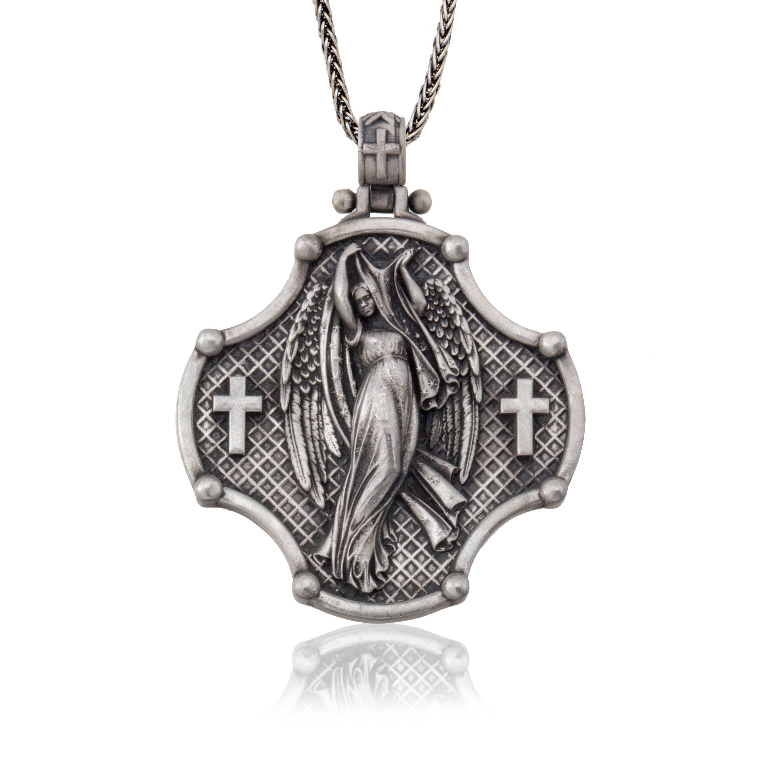 Sterling Silver Angel Pendant, Angel Wings Necklace, Christian Jewelry, Night Angel Necklace, Religious Gifts, Unique Gift For Father's Day