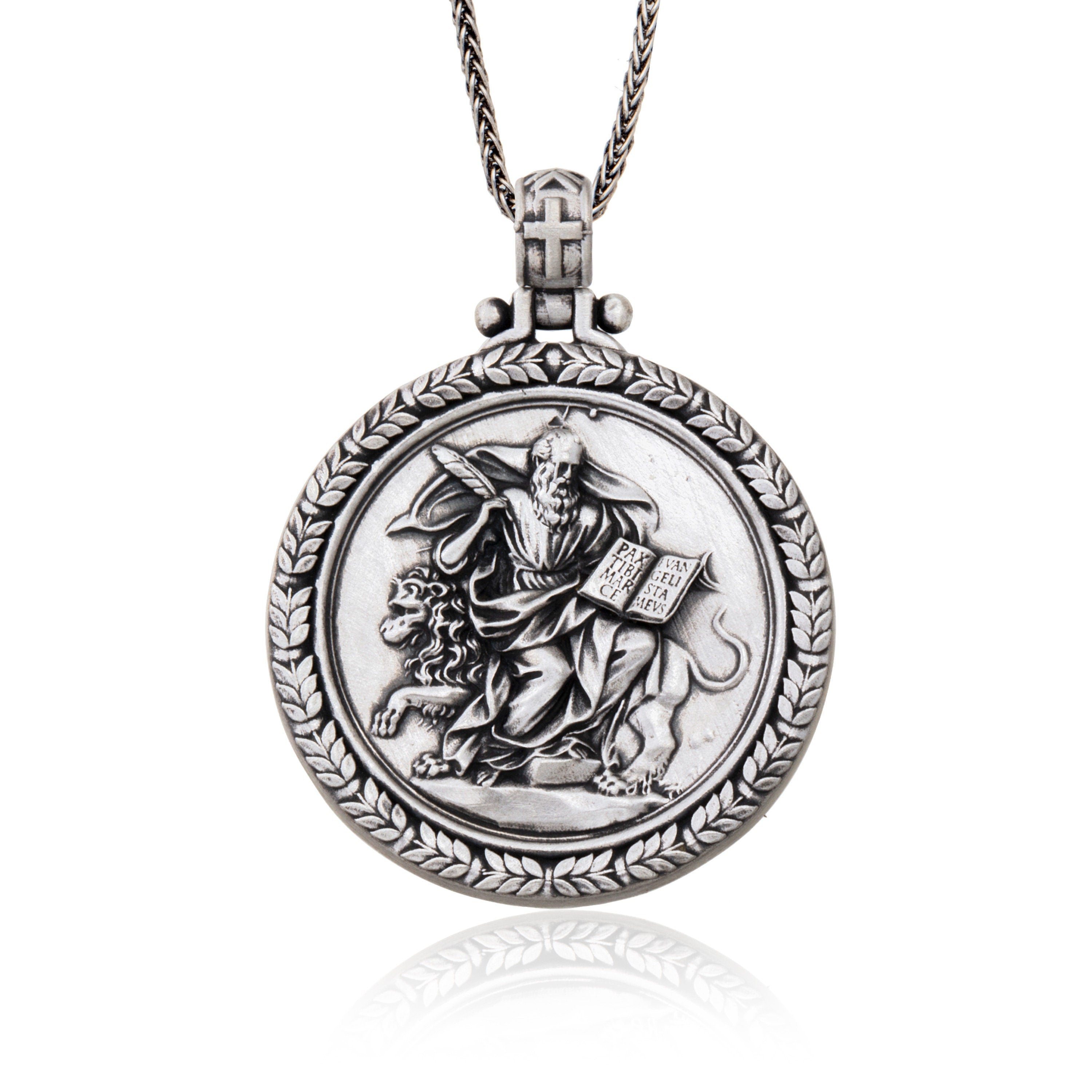 Silver Saint Mark Necklace, Christian Man Jewelry, Saint Mark Pendants, Saint Mark Medallion, Religious Gifts, Unique Gift For Father's Day