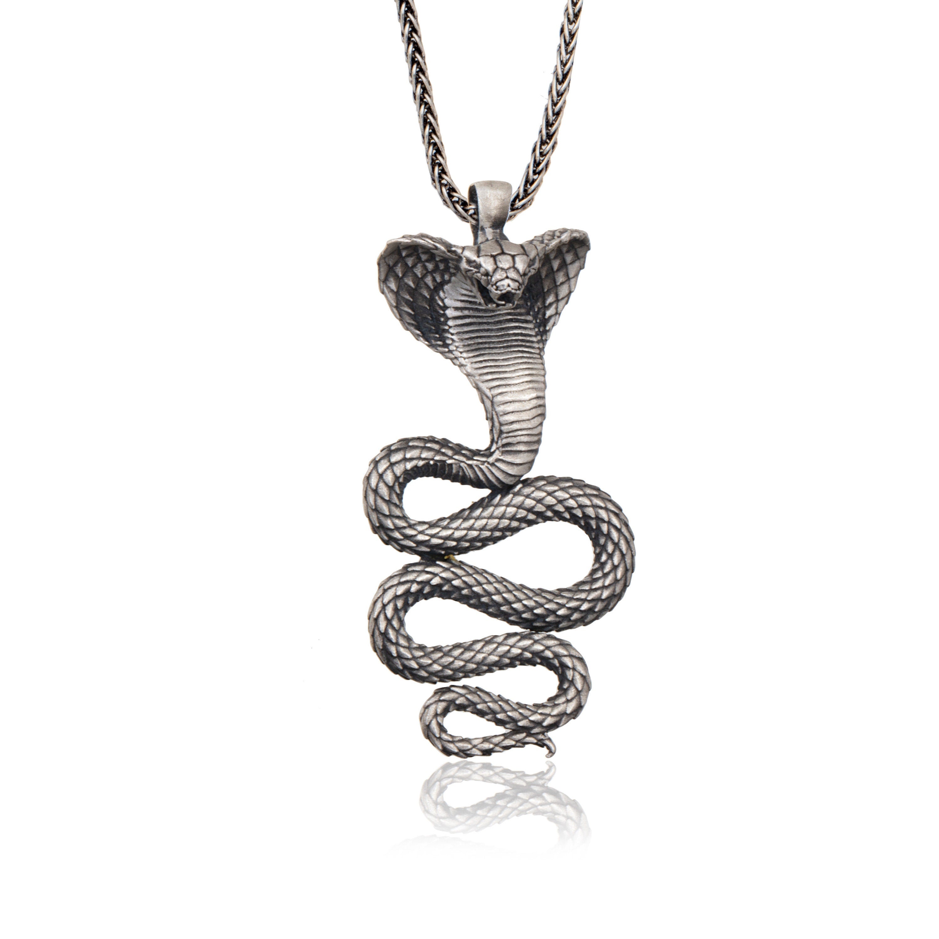 Silver Snake Necklace, Silver Men Jewelry, Unisex Silver Animal Necklace, Cobra Snake Pendant, Gift For Men's, Unique Gift For Father's Day