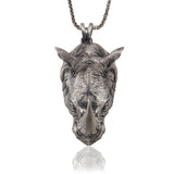 Sterling Silver Rhino Man Necklace, Rhino Head Pendants, Animal Necklaces, Gift For Men's, Gift For Father's, Unique Gift For Father's Day