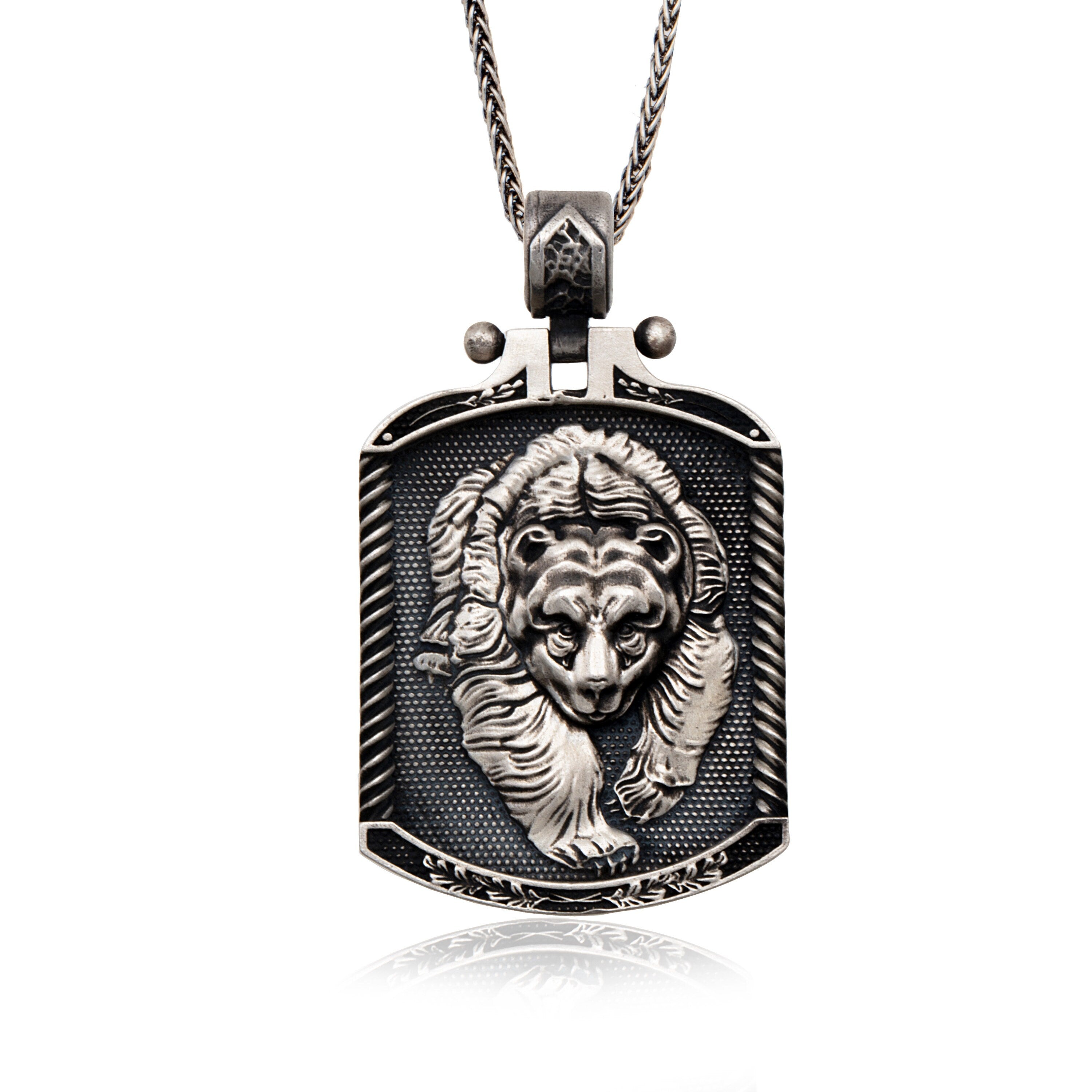 Silver Bear Necklace, 925 Silver Animal Jewelry, Nordic Bear Pendants, Bear Man Medallion, Bear Claw Necklace, Unique Gift For Father's Day