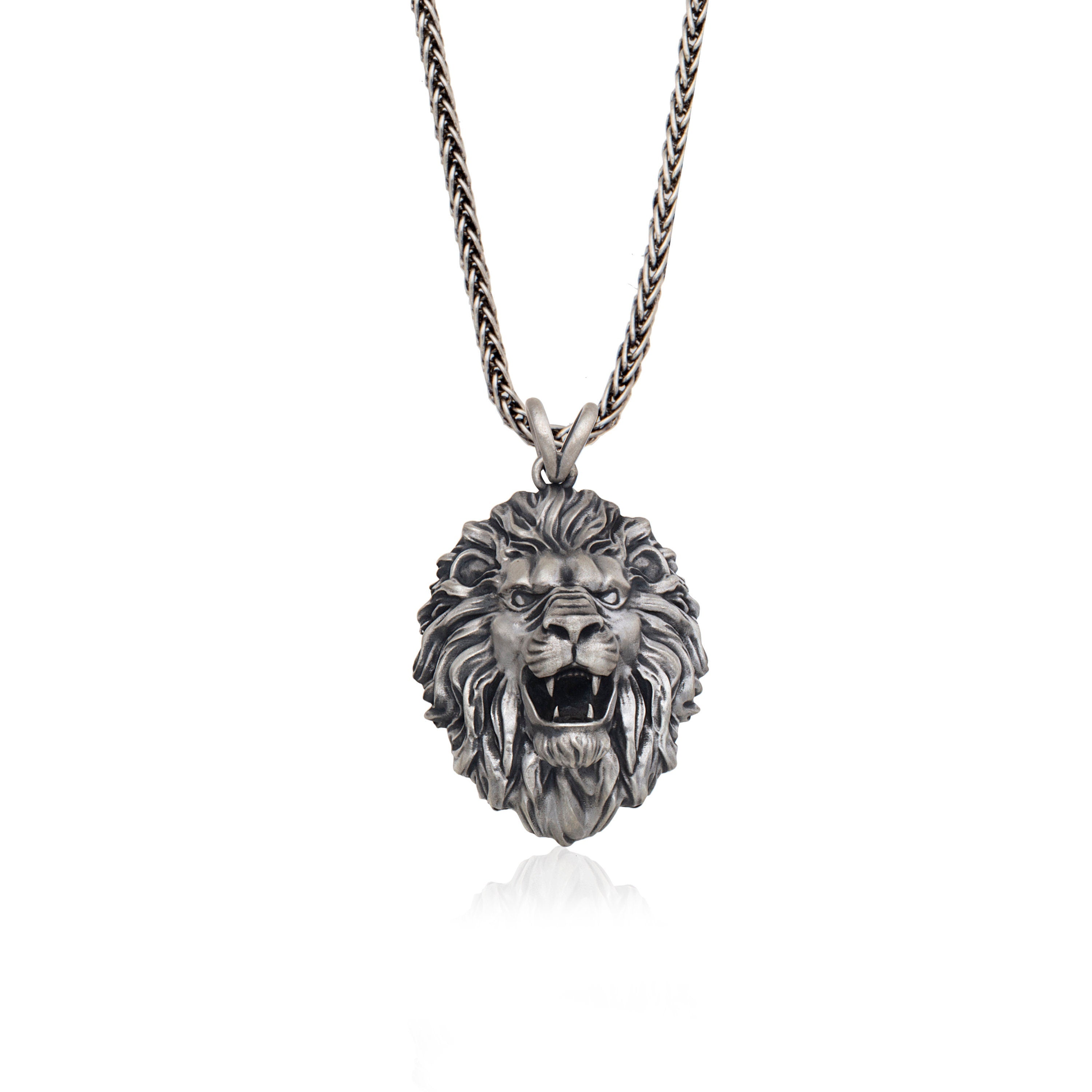 Solid Silver Lion Man Necklaces, Animal Pendants, Oxidized Unique Lion Head Necklace, Jewelry Gift For Men's, Unique Gift For Father's Day