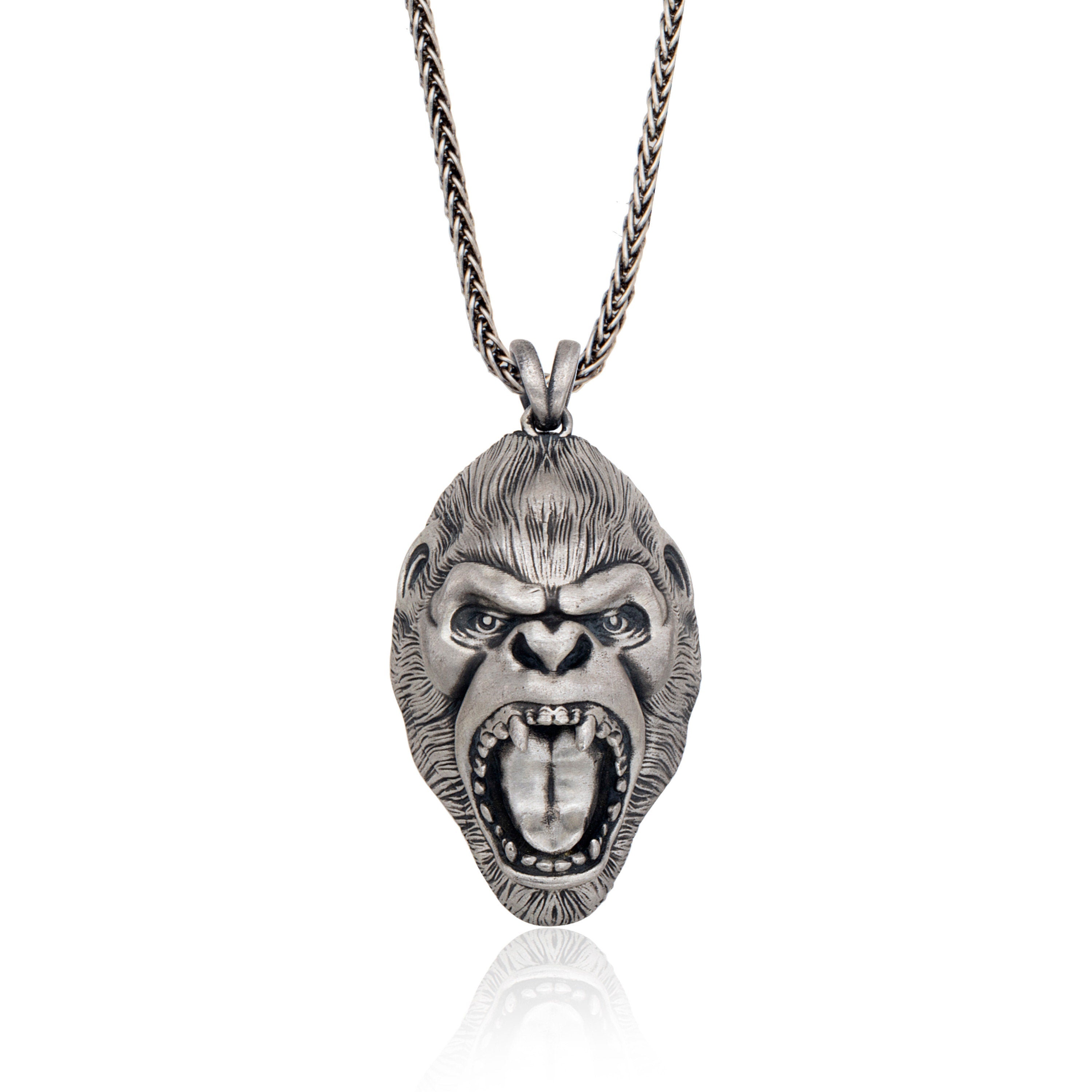 Silver Gorilla Pendant. Gift For Men's, Monkey Necklace, Animal Man Pendants, King Kong Gorilla Head Pendant, Unique Gift For Father's Day