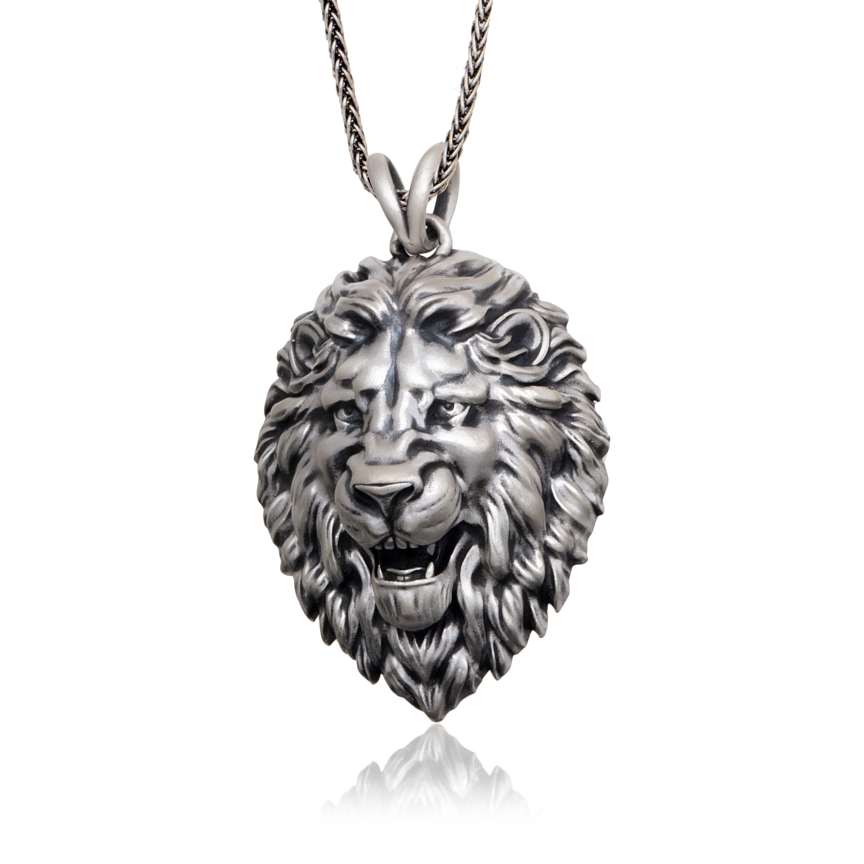Solid Silver Lion Relief Necklace, Lion Man Pendant, Gift For Dad, Unique Lion Necklace, Best Gift For Friend, Unique Gift For Father's Day